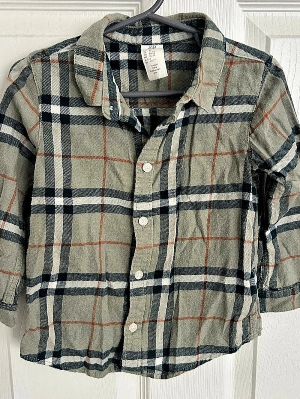 H&M Cotton Flannel Shirt Boys Plaid Button Down Shirt Size 2T